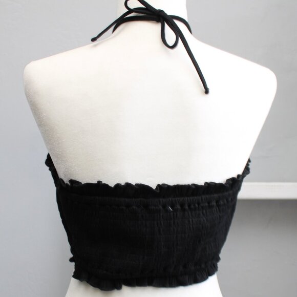 BB DAKOTA Women's Black Catch A Glance Smocked Ruffle Crop Top Size Medium NWT - Picture 3 of 9